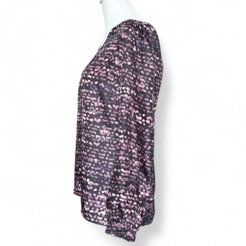 Tory Burch Silk Blouse Purple Black Blurred Dot XS Career Business Designer Luxe - Picture 9 of 16